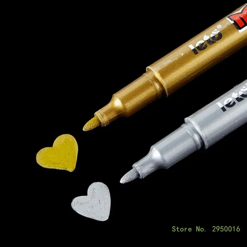 2Pcs Metallic Acrylic Paint Pens Create Art on Multiple Surfaces Gold & Silver Markers Water Based, Fine Tip