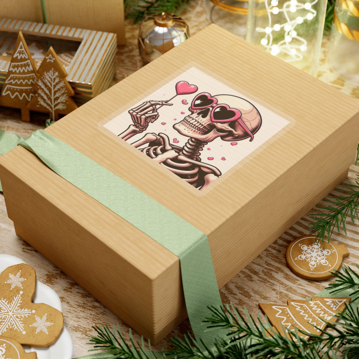 Pink Heart Skeleton Valentines Day Kiss-Cut Stickers, Love Sticker, Romantic Decal, Heart Skeletons, Valentine's Gift Wrap, Cute Planner