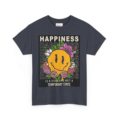 Happiness Floral Unisex Heavy Cotton Tee, Positive Vibes Shirt, Casual Wear, Gift Idea for Friends, Summer Essentials