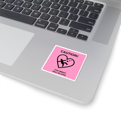 Pink Valentine's Day "Caution You Might Fall In Love" Kiss-Cut Stickers