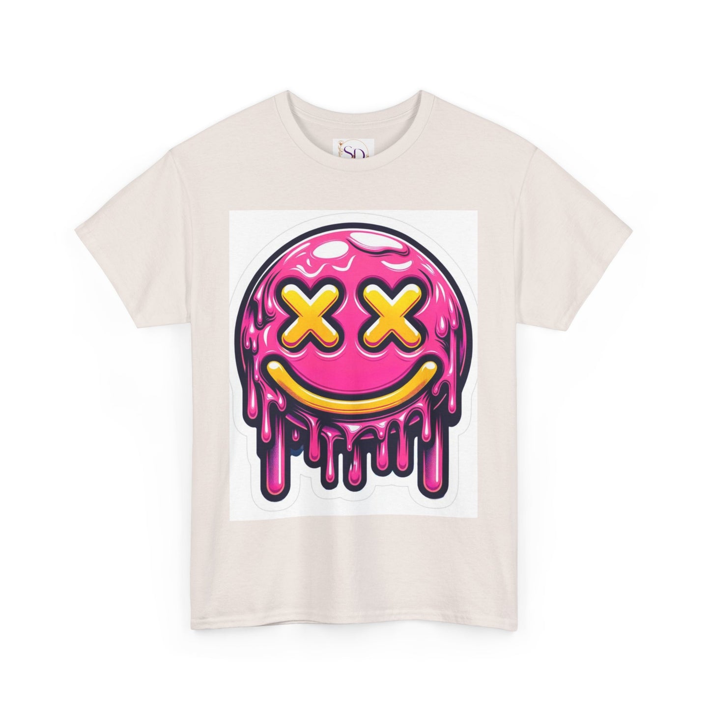 Melting Smiley Face Unisex Heavy Cotton Tee, Fun Graphic Shirt, Casual Wear, Gift for Teens, Summer Vibes, Festival Clothing