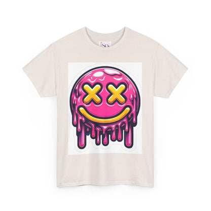 Melting Smiley Face Unisex Heavy Cotton Tee, Fun Graphic Shirt, Casual Wear, Gift for Teens, Summer Vibes, Festival Clothing