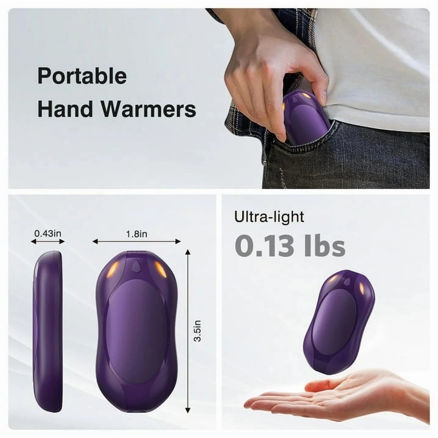 Hand Warmers Rechargeable 2 Pack–Magnetic Heating, 3 Heat Settings, Portable Pocket Warmers for Raynauds, Hunting, Golf, Winter Camping