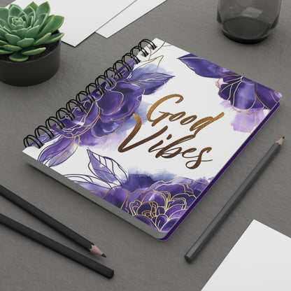 Good Vibes Floral Spiral Bound Journal, Motivational Notebook for Journal Writing, Gift for Women, Graduation, Self-Care, Boho Decor