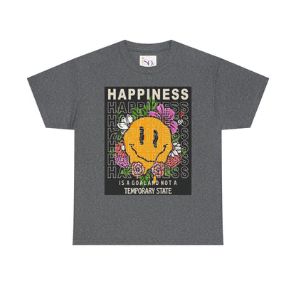 Happiness Floral Unisex Heavy Cotton Tee, Positive Vibes Shirt, Casual Wear, Gift Idea for Friends, Summer Essentials
