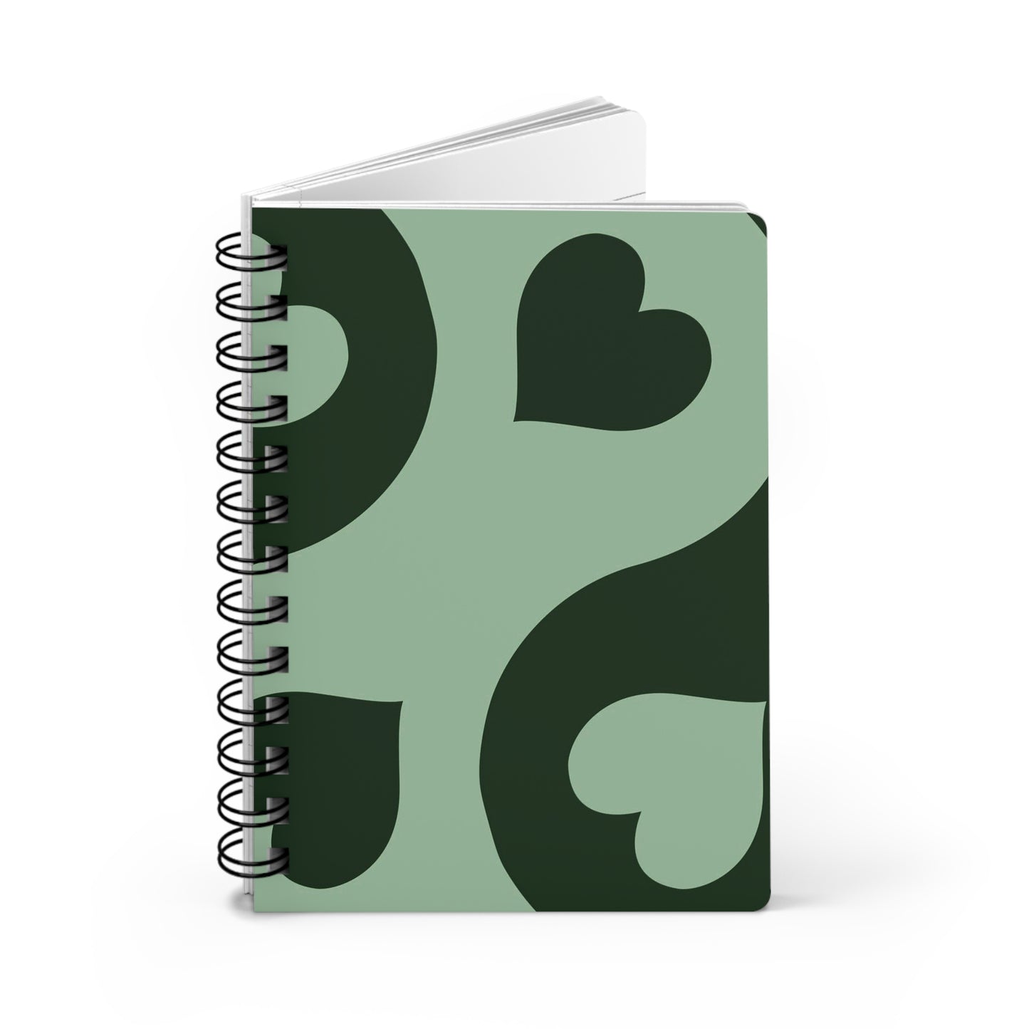 Heart Pattern Spiral Bound Journal, Cute Notebook for Thoughts and Ideas, Gift for Her, Perfect for Journaling, Green Design