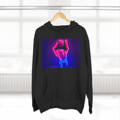 Vibrant Neon Lips Hoodie, Funky Graphic Fleece Pullover, Edgy Streetwear, Cozy Casual Style, Perfect for Parties, Unisex Gift