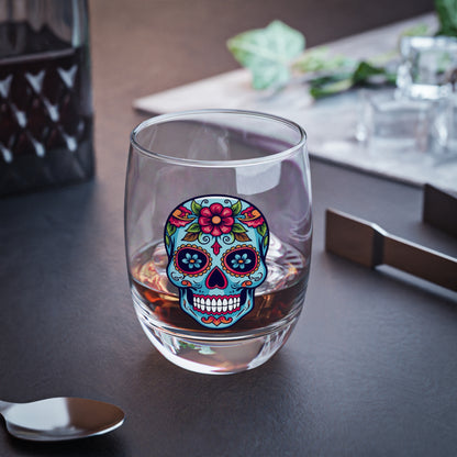 Skull Floral Whiskey Glass, Decorative Drinkware for Home Bar, Gift for Him, Unique Cocktail Glass, Day of the Dead Decor
