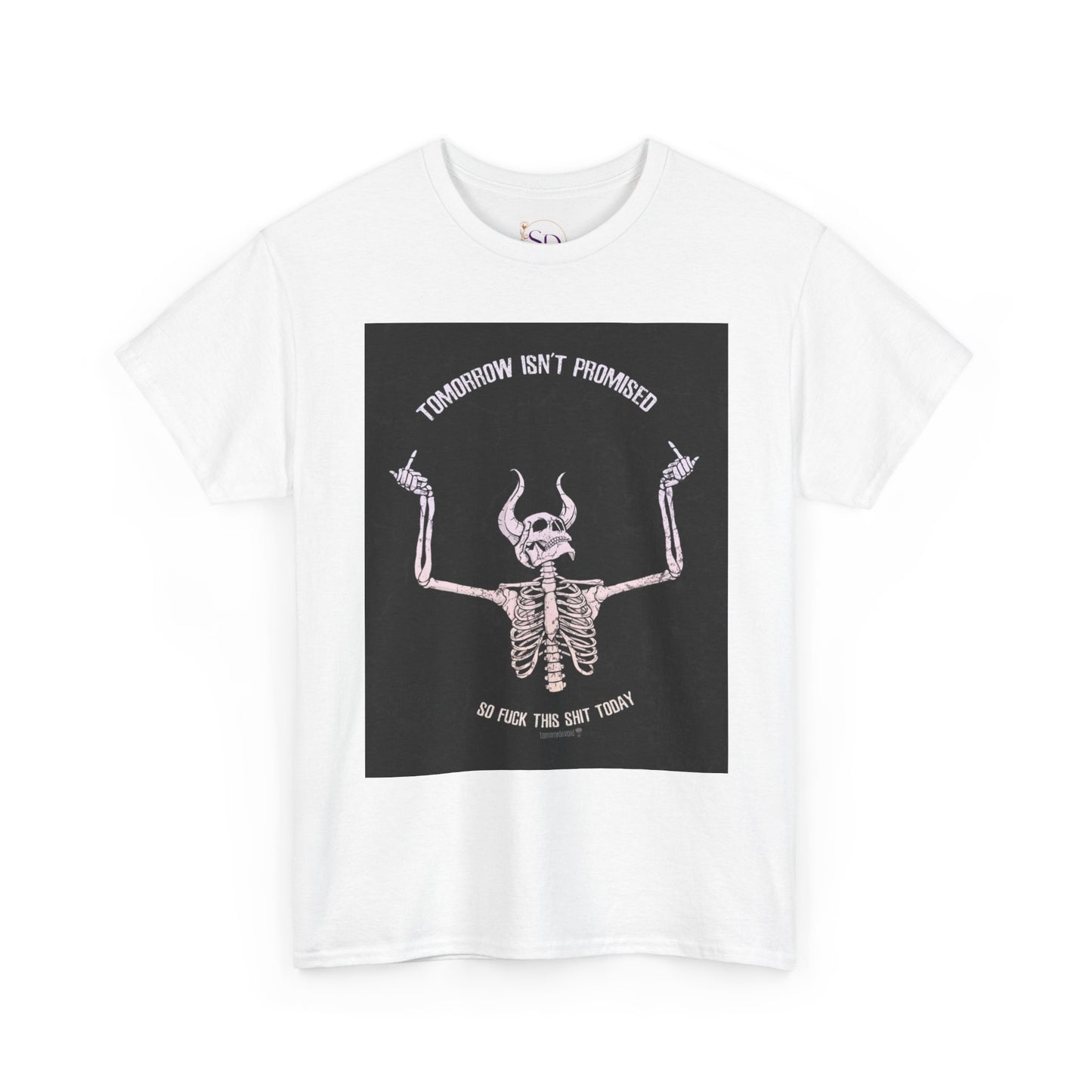 Chilling Vibes Skeleton Tee: "Tomorrow Isn't Promised"
