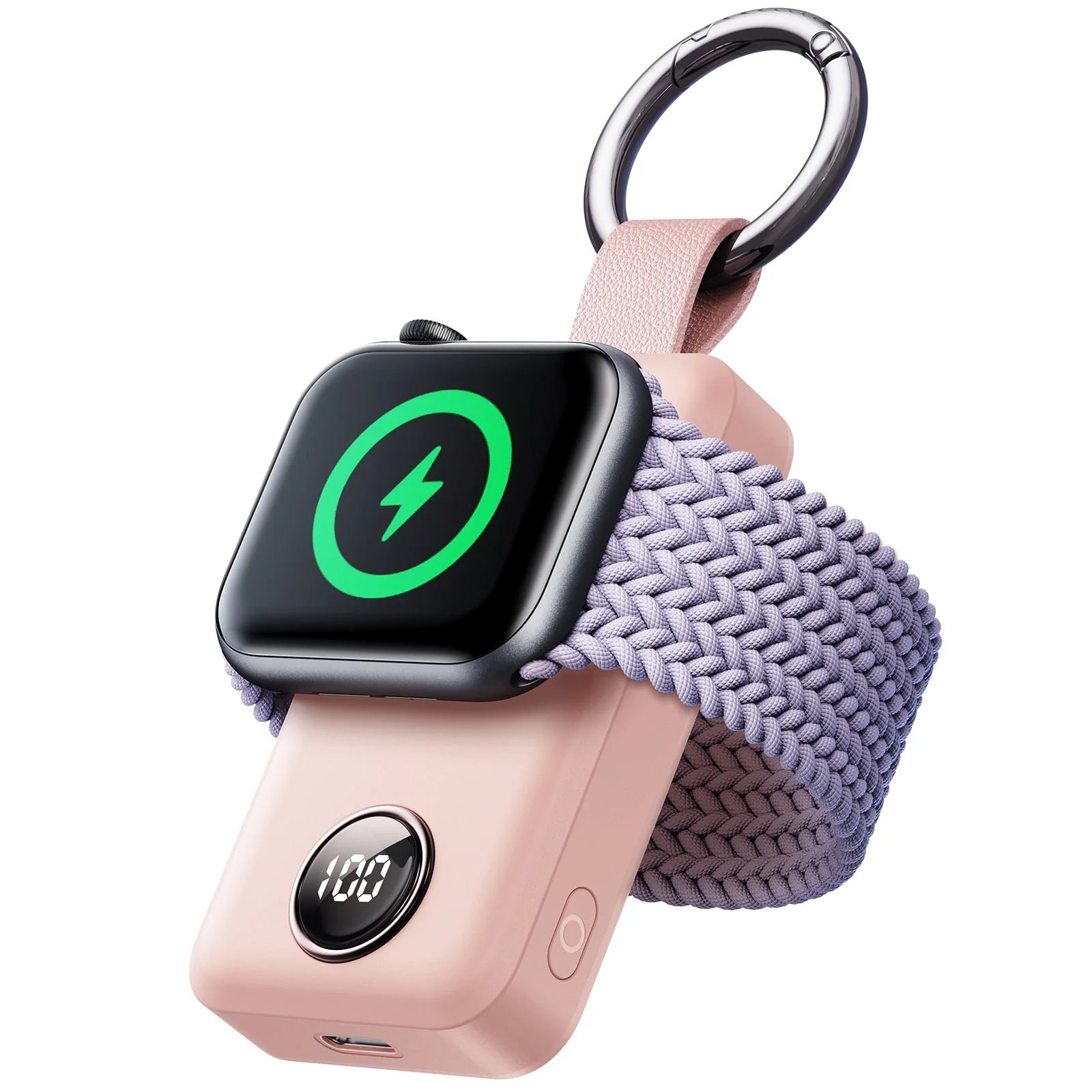 Portable Charger for Apple Watch, 2000Mah Magnetic Wireless Power Bank Fast Charger Keychain, Compatible for Iwatch Series 10/9/8/7/6/5/Se/4/3/2/Ultra 2, Pink