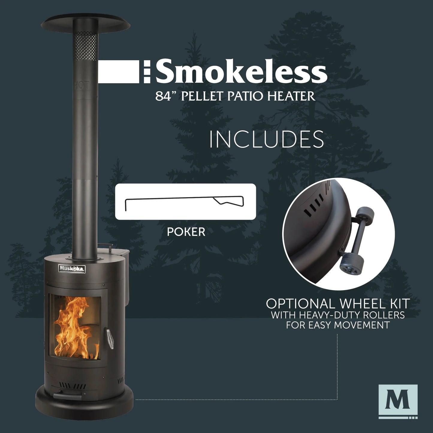 84" High 75,000 BTU Black Steel Wood Pellet Patio Heater