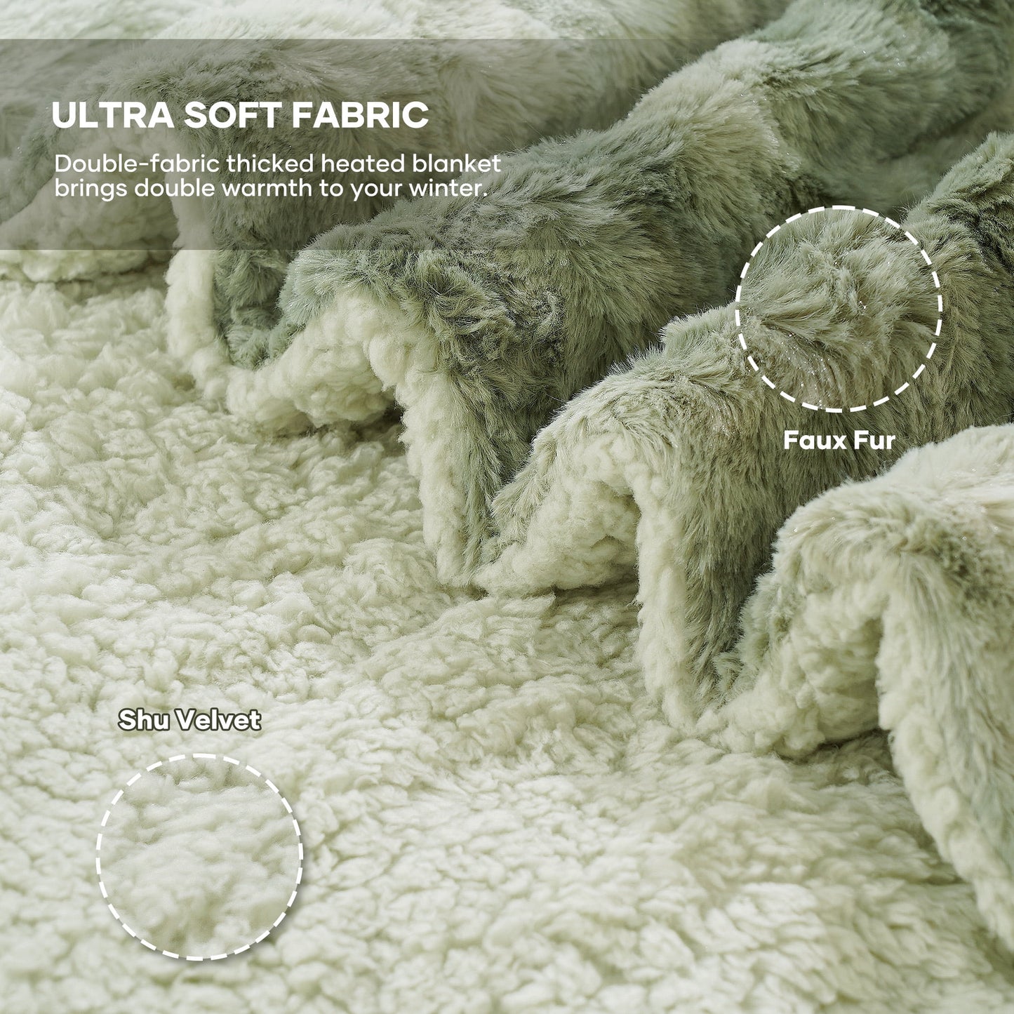 Electric Throw Blanket 50" X 60", Soft Faux Fur, Large LED Display, 6 Heating Levels, 4 Hours Timer - Tie-Dye Green