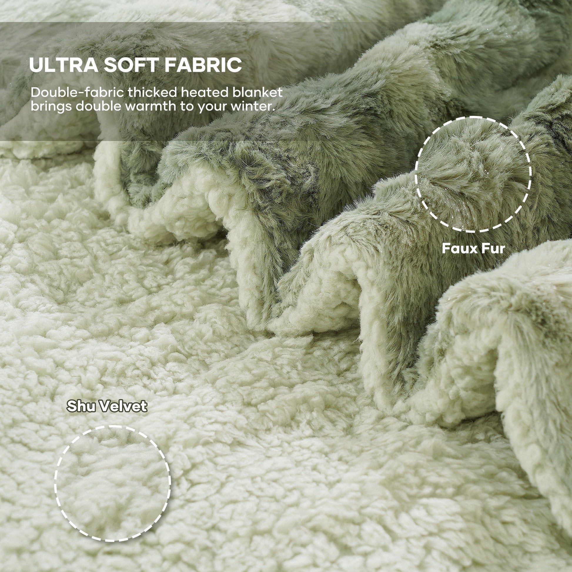 Electric Throw Blanket 50" X 60", Soft Faux Fur, Large LED Display, 6 Heating Levels, 4 Hours Timer - Tie-Dye Green