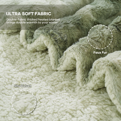 Electric Throw Blanket 50" X 60", Soft Faux Fur, Large LED Display, 6 Heating Levels, 4 Hours Timer - Tie-Dye Green