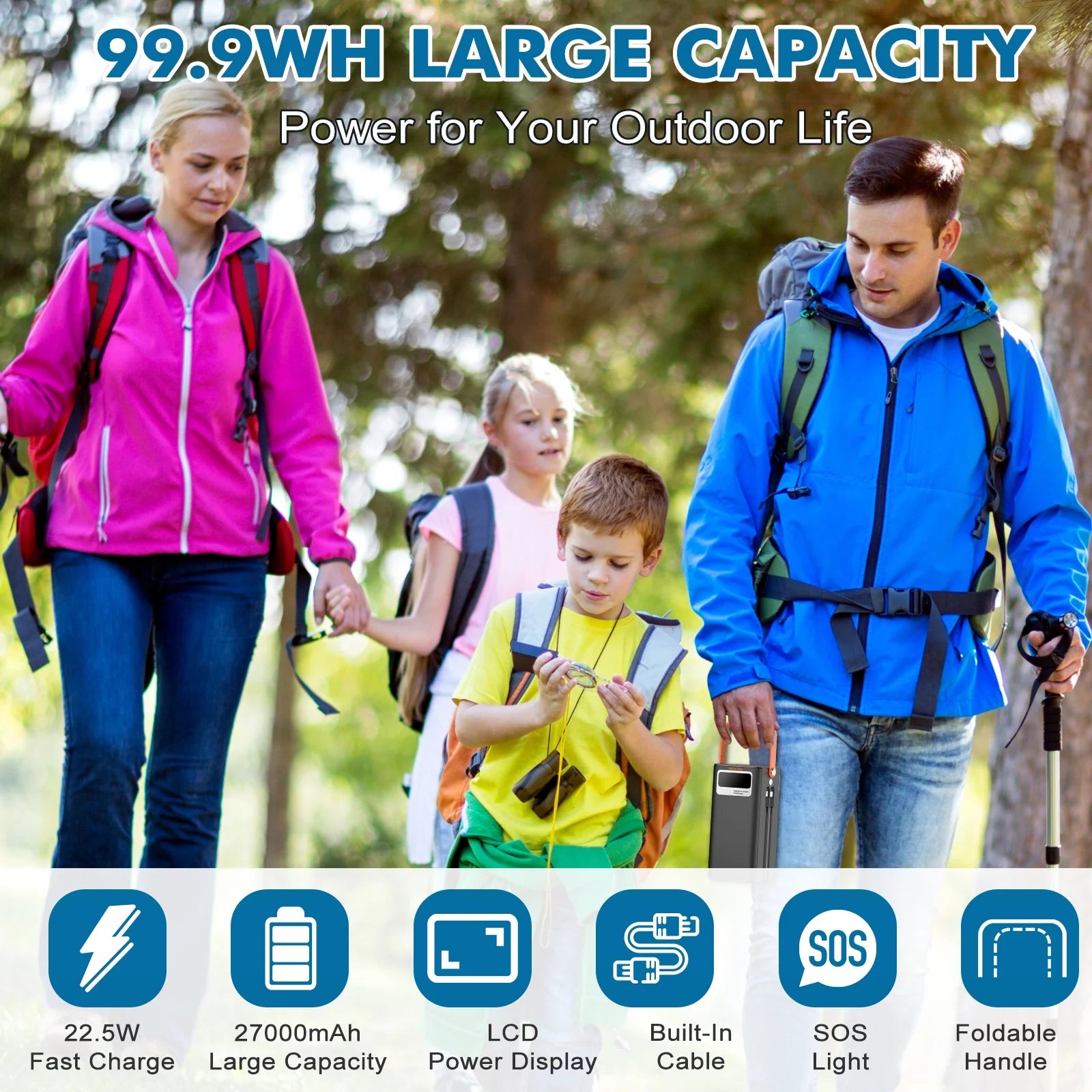 Portable Charger Power Bank 70000Mah with LED Light & Charging Cables, 120W Super Fast Charging for Laptop/Iphone/Android Cell Phone, for Outdoor Camping/Home/Emergency Backup/Rv Trips