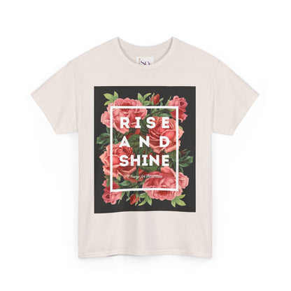 Rise and Shine Floral Unisex Heavy Cotton Tee, Motivational T-Shirt, Gift for Her, Inspirational Apparel, Summer Style, Casual Wear