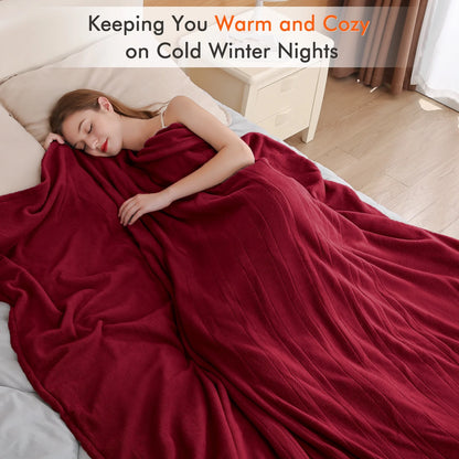 Electric Heated Blanket Polar Fleece Full Size 72''X 84'' with 6 Heating Levels 10H Timer - Red