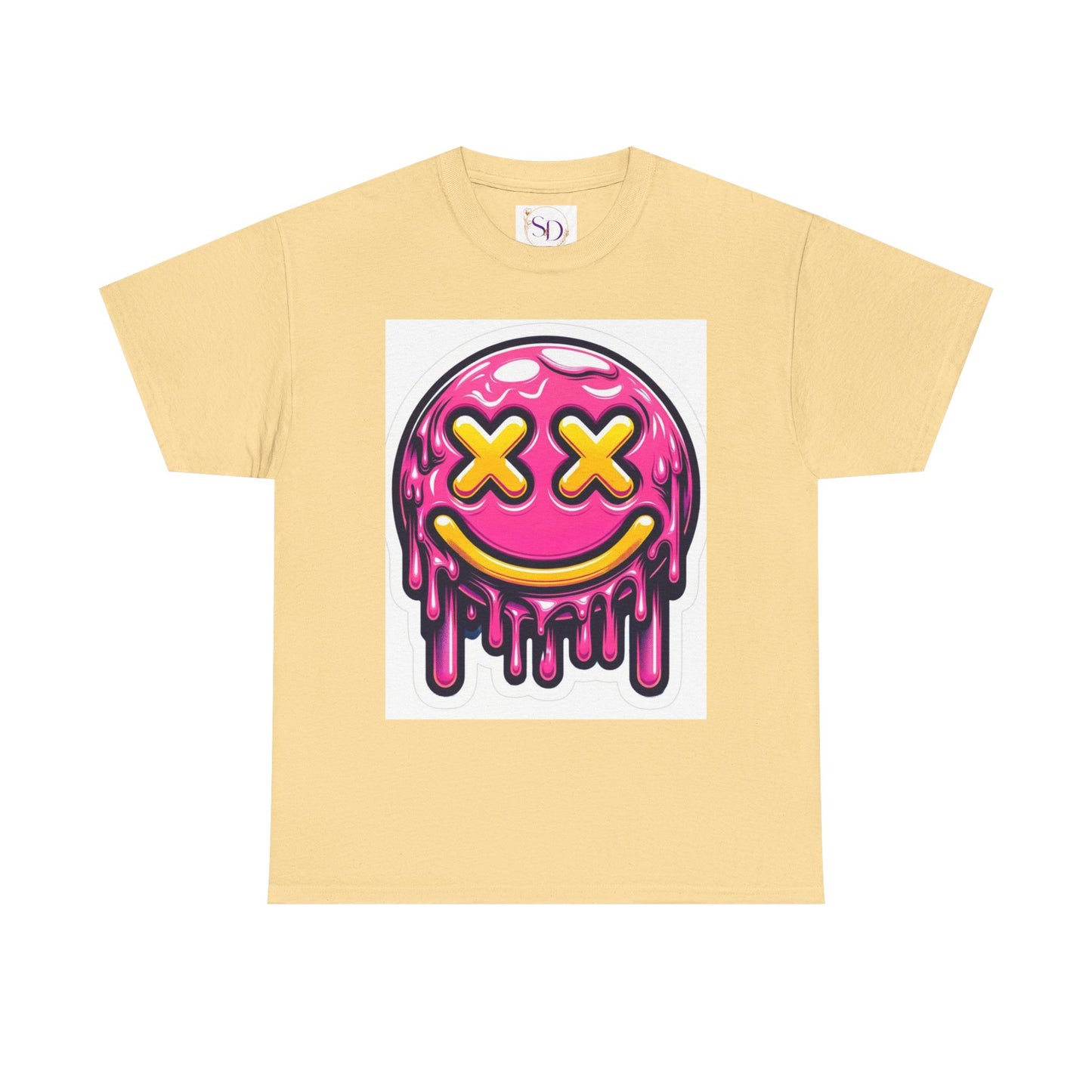 Melting Smiley Face Unisex Heavy Cotton Tee, Fun Graphic Shirt, Casual Wear, Gift for Teens, Summer Vibes, Festival Clothing