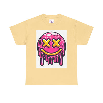 Melting Smiley Face Unisex Heavy Cotton Tee, Fun Graphic Shirt, Casual Wear, Gift for Teens, Summer Vibes, Festival Clothing