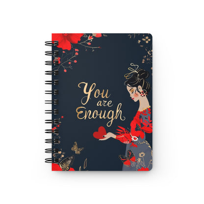 You Are Enough Spiral Bound Journal, Motivational Notebook, Self-Care Journal, Inspirational Gift, Elegant Floral Design, Journal for Women