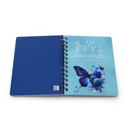 Blue butterfly Christian Spiral Bound Journal, Religious Notebook, Bible Quote Diary, Faith, Scripture Notepad, Inspirational Planner