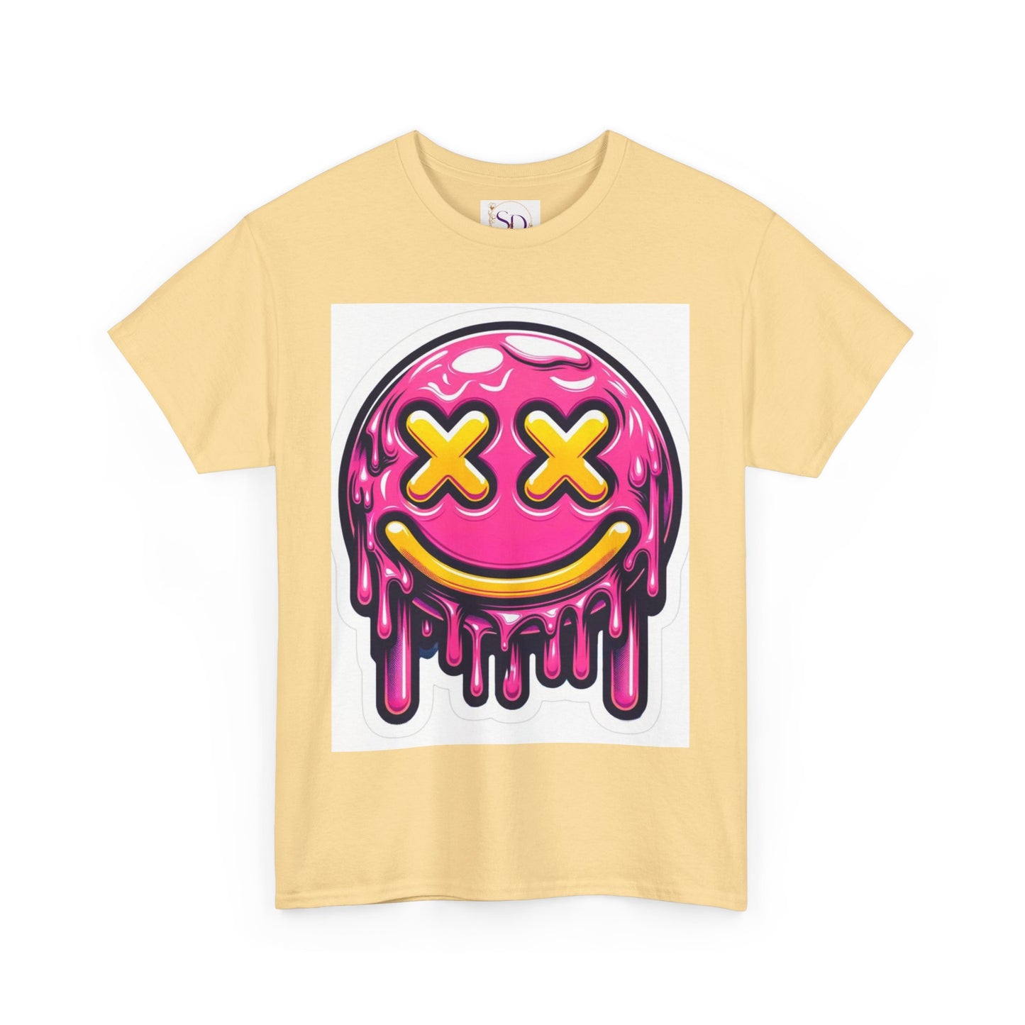 Melting Smiley Face Unisex Heavy Cotton Tee, Fun Graphic Shirt, Casual Wear, Gift for Teens, Summer Vibes, Festival Clothing