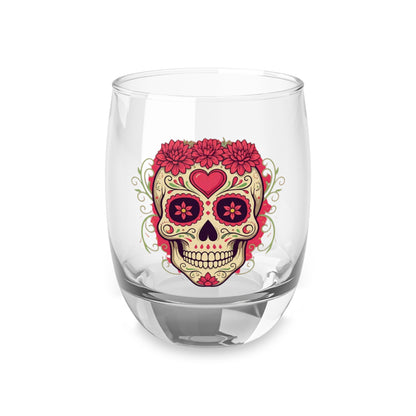 Sugar Skull Whiskey Glass, Handcrafted Drinking Glass, Dia de los Muertos Decor, Barware Gift, Unique Cocktail Glass