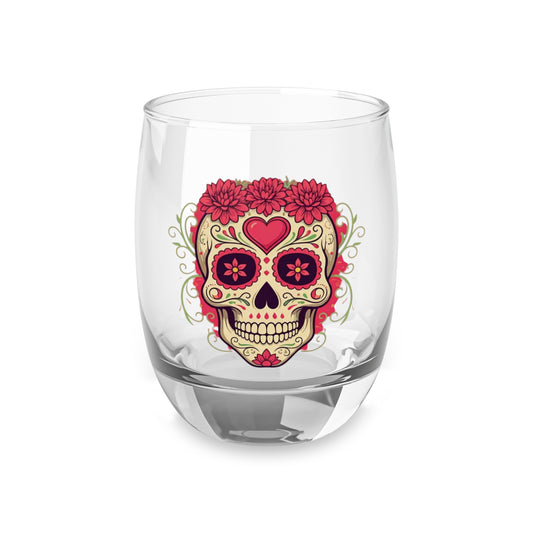 Sugar Skull Whiskey Glass, Handcrafted Drinking Glass, Dia de los Muertos Decor, Barware Gift, Unique Cocktail Glass