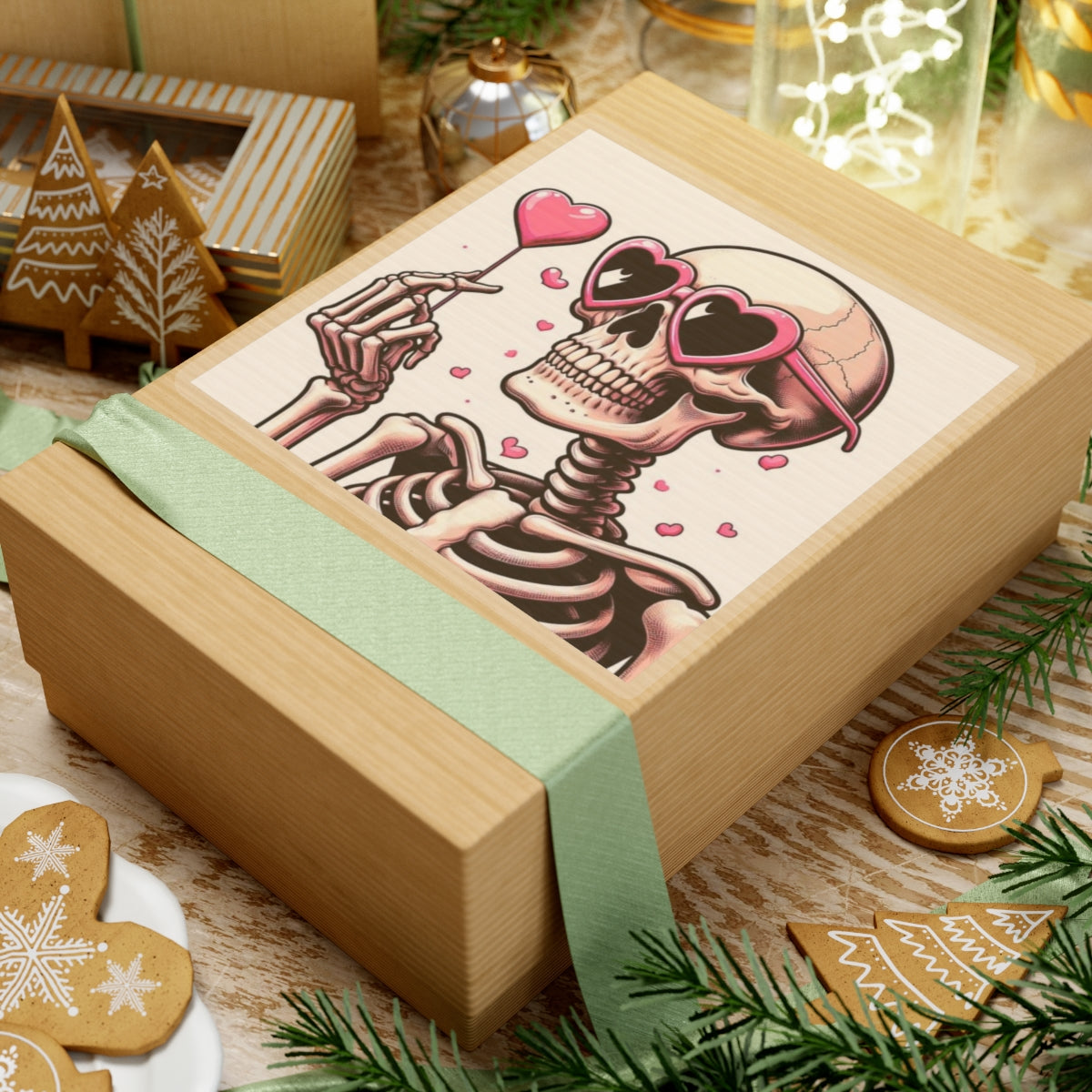 Pink Heart Skeleton Valentines Day Kiss-Cut Stickers, Love Sticker, Romantic Decal, Heart Skeletons, Valentine's Gift Wrap, Cute Planner