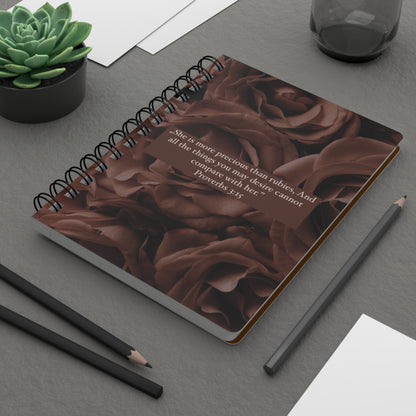 Christian Spiral Bound Journal - Precious Than Rubies Brown Roses Design