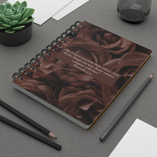Christian Spiral Bound Journal - Precious Than Rubies Brown Roses Design
