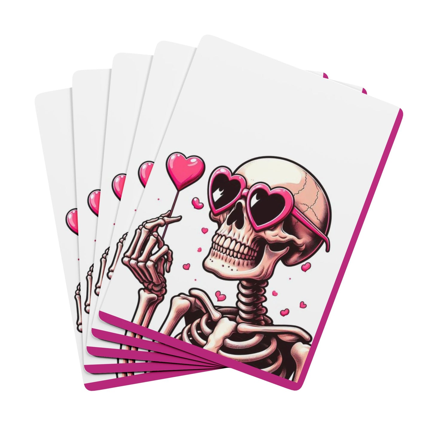 Pink Hearts Skeleton Poker Playing Cards