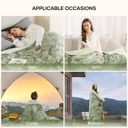 Electric Throw Blanket 50" X 60", Soft Faux Fur, Large LED Display, 6 Heating Levels, 4 Hours Timer - Tie-Dye Green
