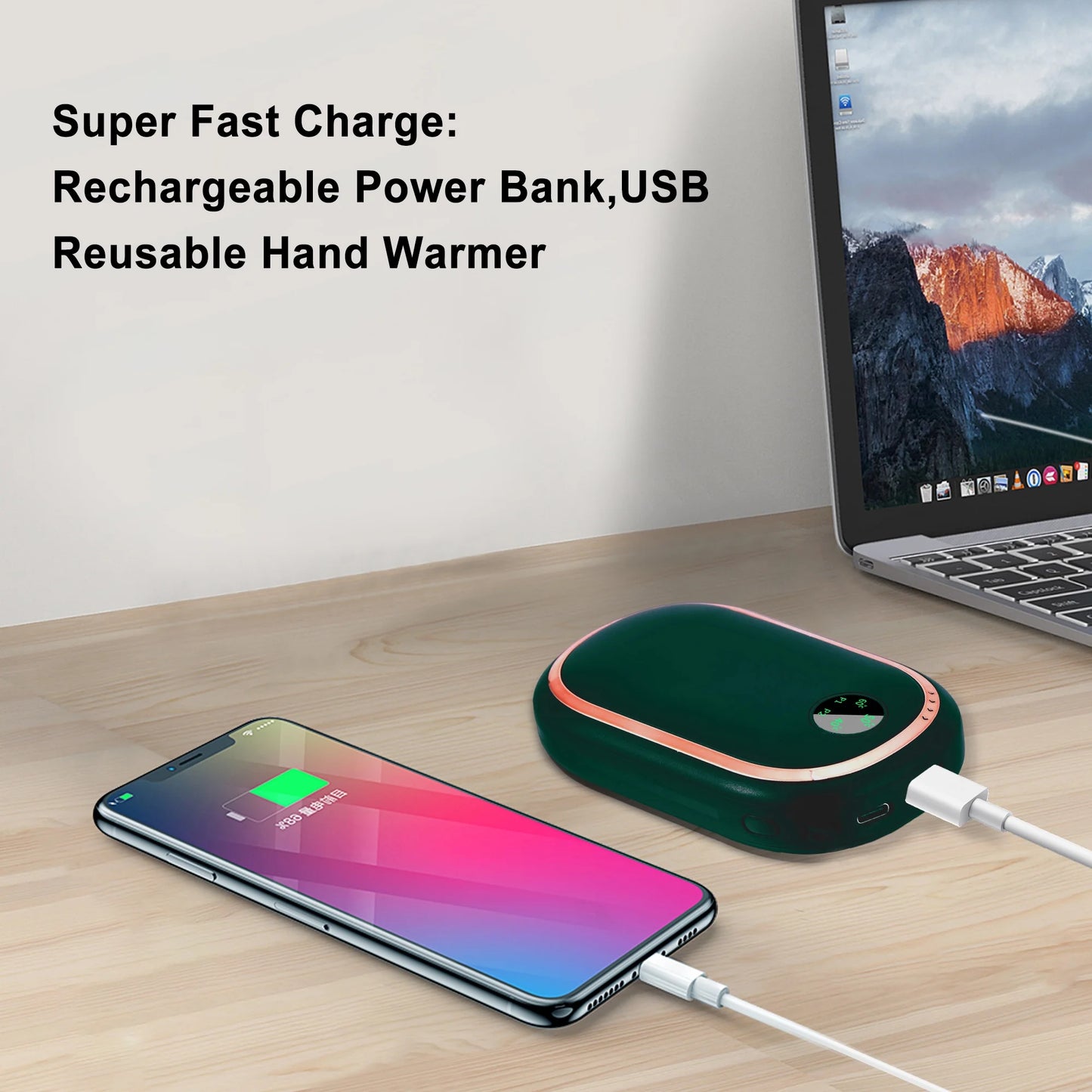 Hand Warmers Rechargeable 10000Mah Electric Hand Heater Reusable, Long Lasting 3 Temp for Golf, Hunting, Camping, Raynauds, Green