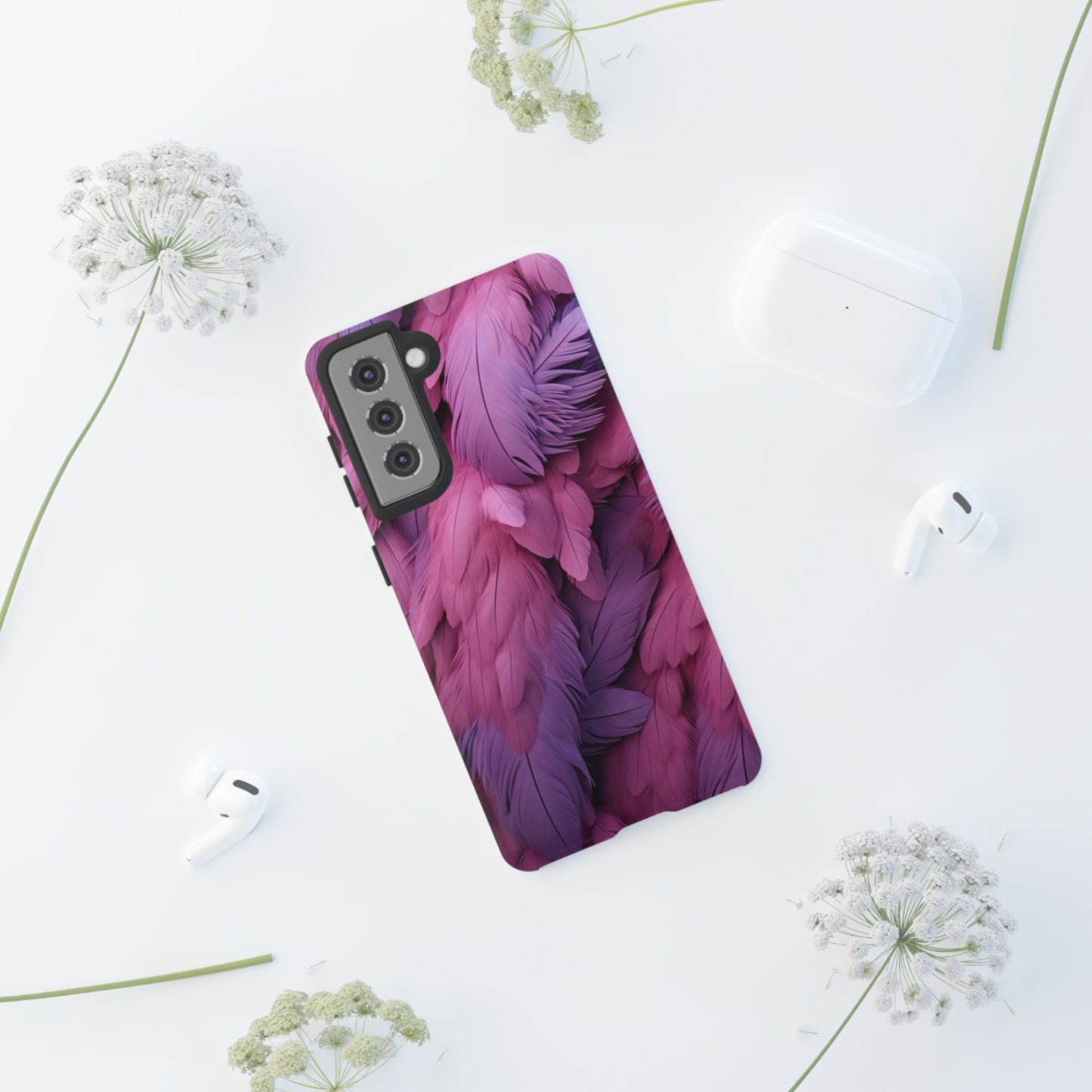 "Rebranding Into A New Badder Bitch" Pink/Purple Feathered Tough Cases