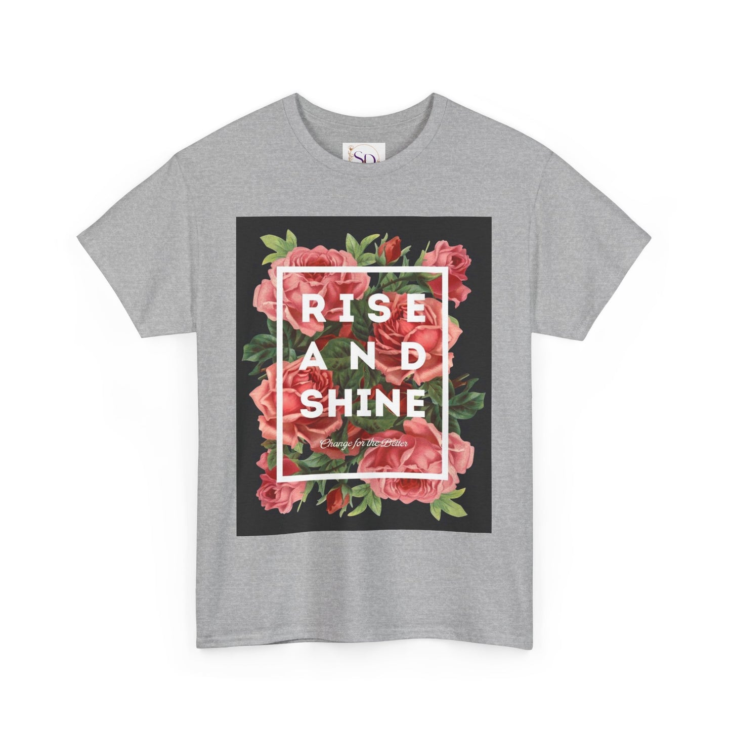 Rise and Shine Floral Unisex Heavy Cotton Tee, Motivational T-Shirt, Gift for Her, Inspirational Apparel, Summer Style, Casual Wear