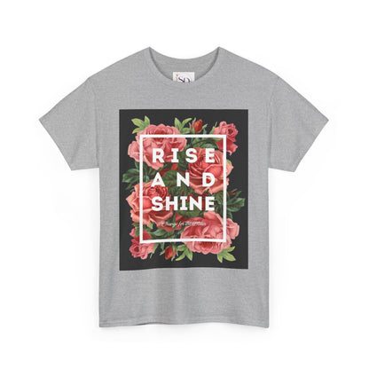 Rise and Shine Floral Unisex Heavy Cotton Tee, Motivational T-Shirt, Gift for Her, Inspirational Apparel, Summer Style, Casual Wear
