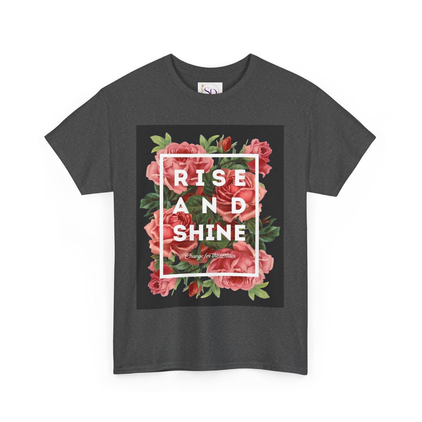 Rise and Shine Floral Unisex Heavy Cotton Tee, Motivational T-Shirt, Gift for Her, Inspirational Apparel, Summer Style, Casual Wear