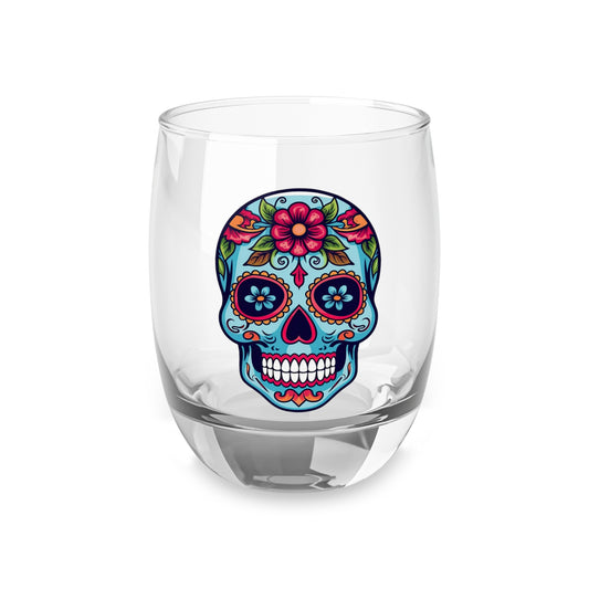Skull Floral Whiskey Glass, Decorative Drinkware for Home Bar, Gift for Him, Unique Cocktail Glass, Day of the Dead Decor