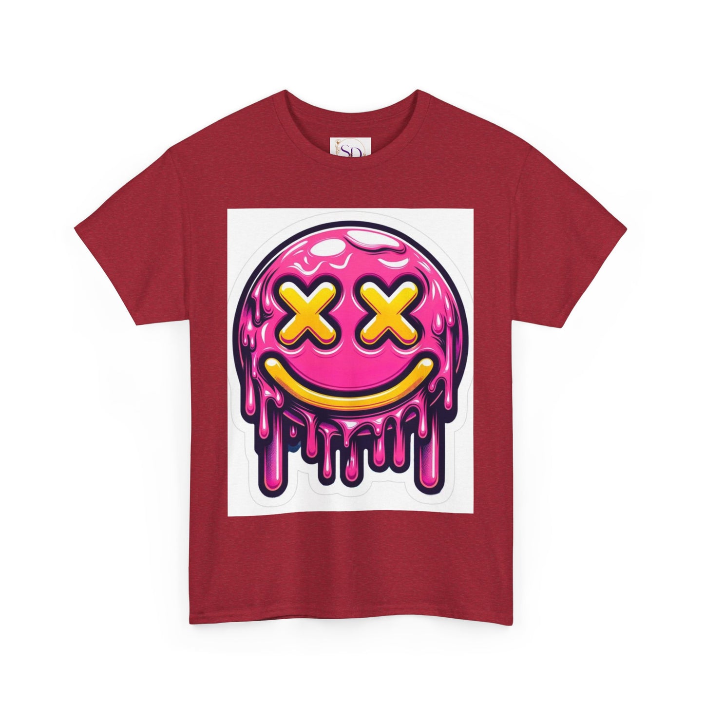 Melting Smiley Face Unisex Heavy Cotton Tee, Fun Graphic Shirt, Casual Wear, Gift for Teens, Summer Vibes, Festival Clothing
