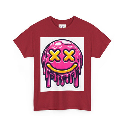Melting Smiley Face Unisex Heavy Cotton Tee, Fun Graphic Shirt, Casual Wear, Gift for Teens, Summer Vibes, Festival Clothing