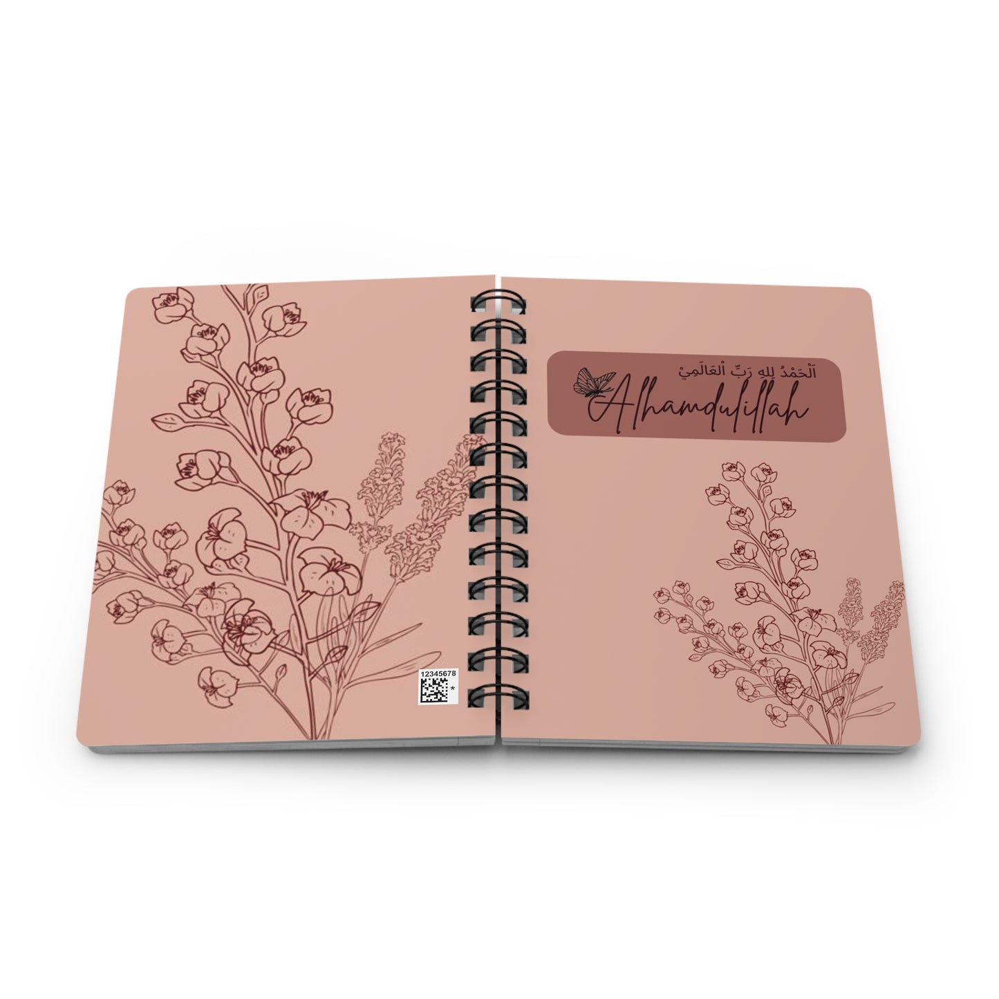 Botanical Spiral Bound Journal - Inspirational Alhamdulillah Quote, Floral Writing Notebook, Gift for Students, Gratitude Diary,