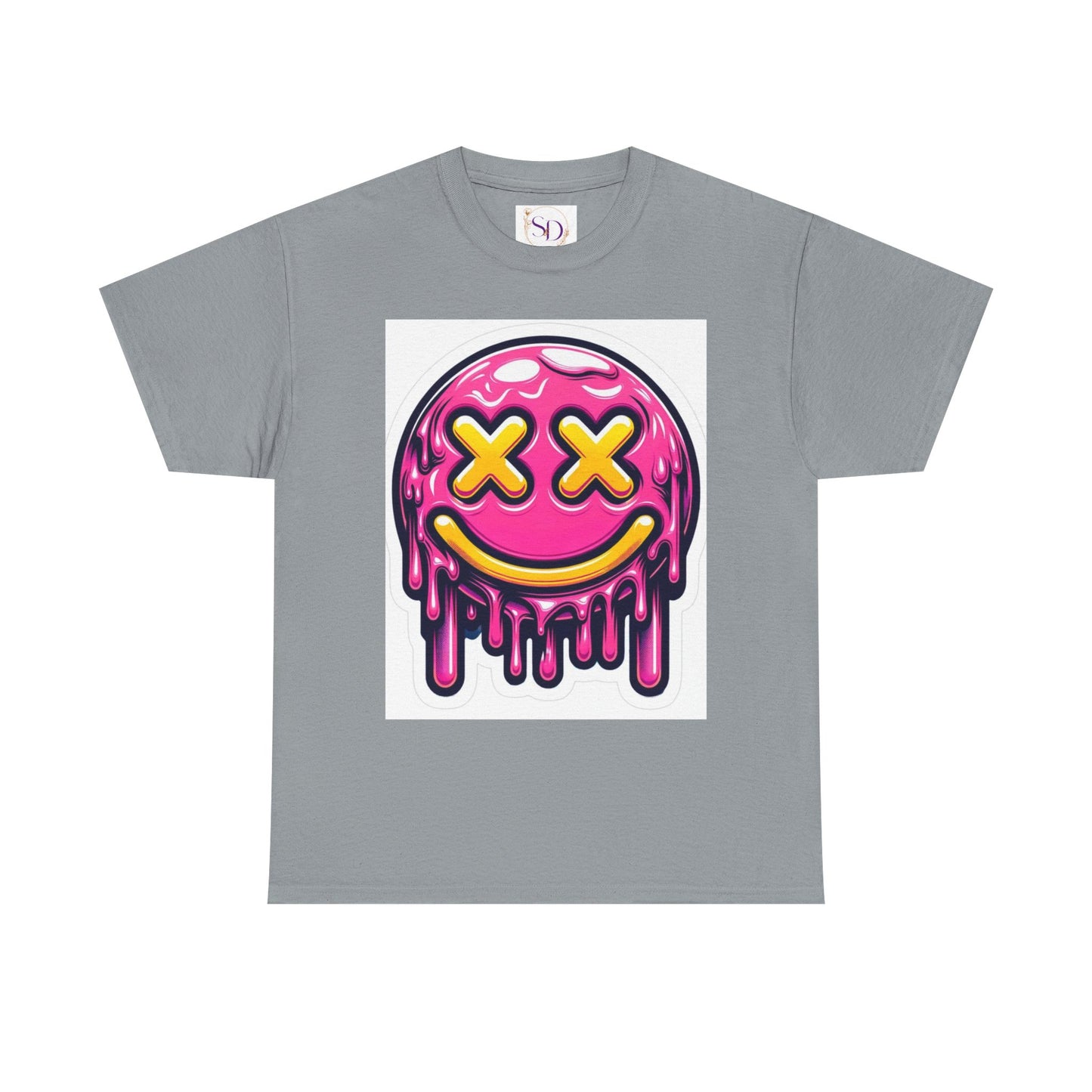 Melting Smiley Face Unisex Heavy Cotton Tee, Fun Graphic Shirt, Casual Wear, Gift for Teens, Summer Vibes, Festival Clothing