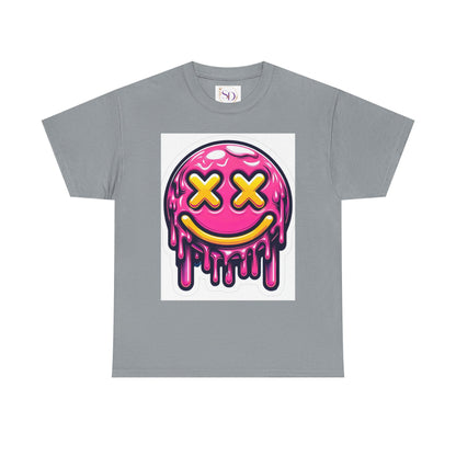 Melting Smiley Face Unisex Heavy Cotton Tee, Fun Graphic Shirt, Casual Wear, Gift for Teens, Summer Vibes, Festival Clothing