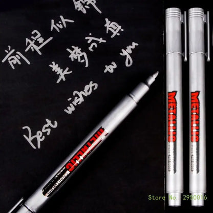 2Pcs Metallic Acrylic Paint Pens Create Art on Multiple Surfaces Gold & Silver Markers Water Based, Fine Tip