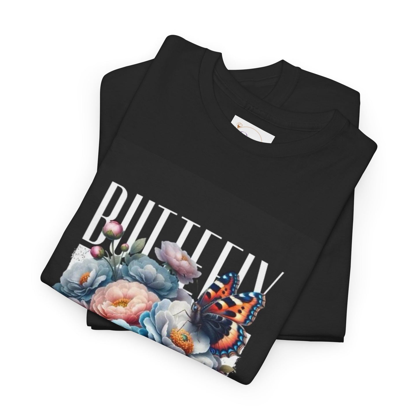 Butterfly Blooms Heavy Cotton Tee - Floral Graphic Shirt, Unisex Gift for Nature Lovers, Birthday, Everyday Wear, Casual Style