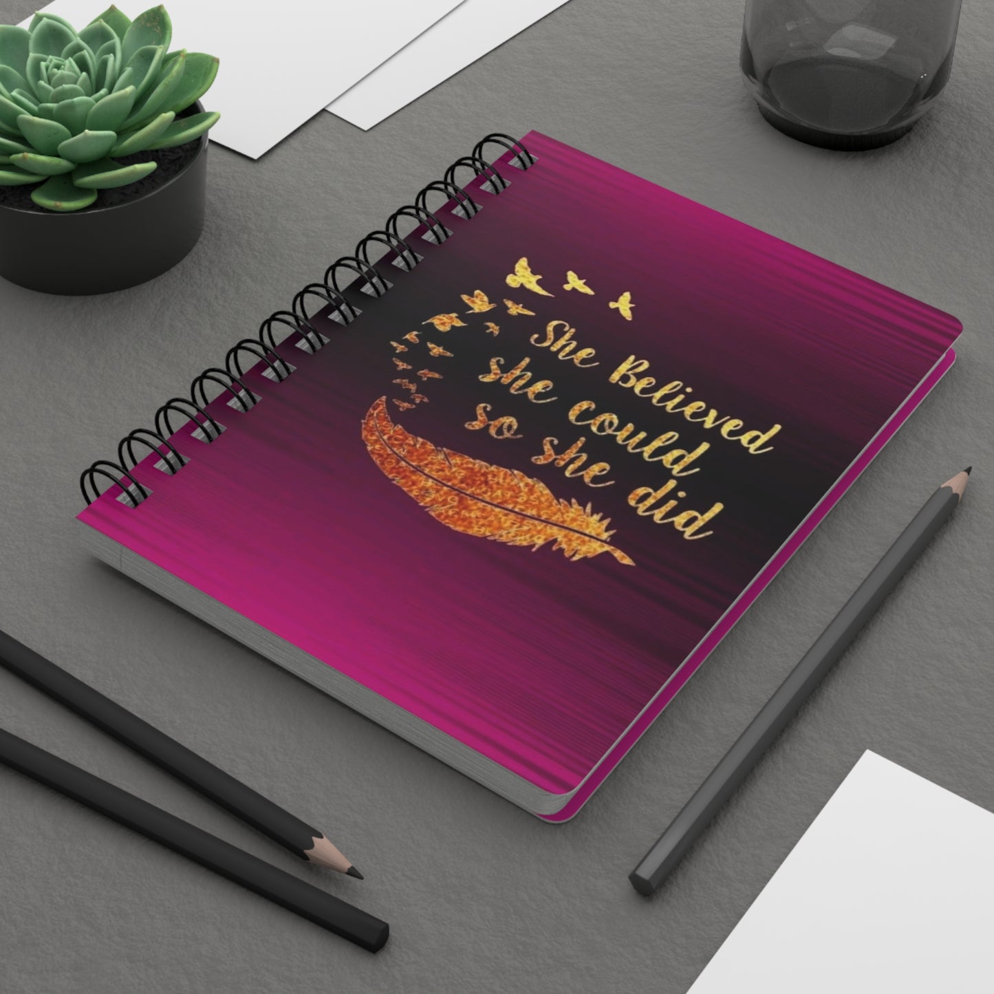 Inspiring Spiral Bound Journal - 'She Believed She Could' Motivational Notebook, Gratitude Diary, Planner, Gift for Women, Self-Care