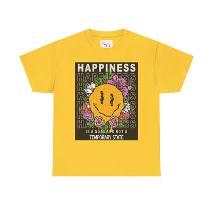 Happiness Floral Unisex Heavy Cotton Tee, Positive Vibes Shirt, Casual Wear, Gift Idea for Friends, Summer Essentials