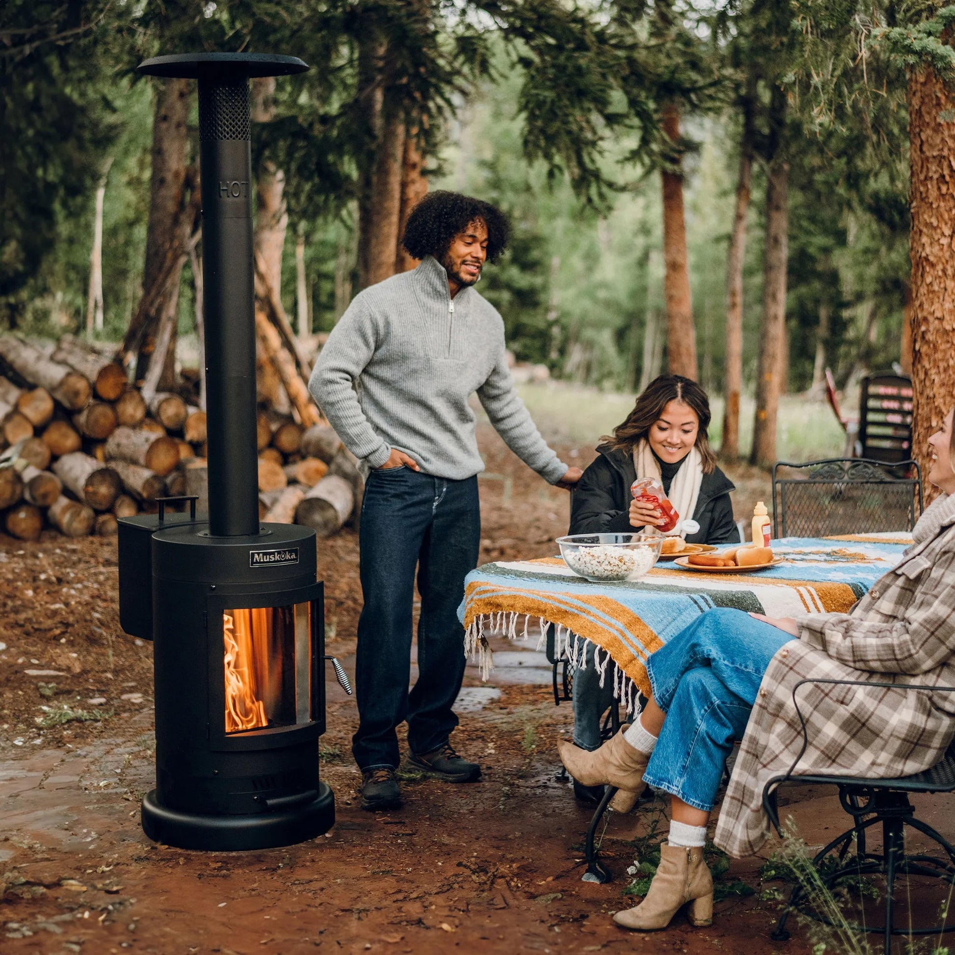 84" High 75,000 BTU Black Steel Wood Pellet Patio Heater