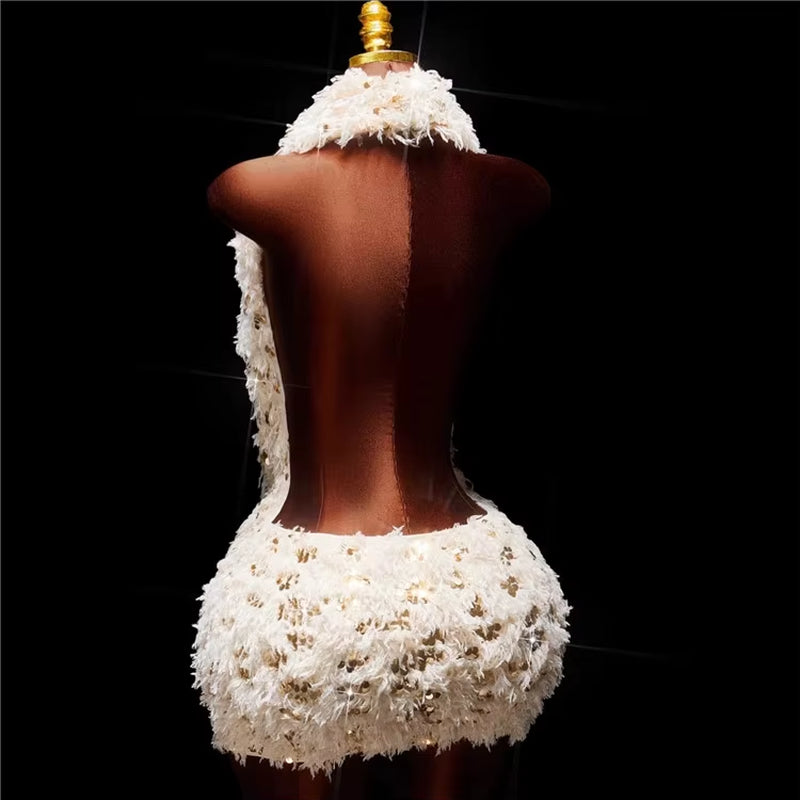 Sexy Elegant Sequin Tassel Swing Collar Backless Sleeveless E Hip Bodycon Dress